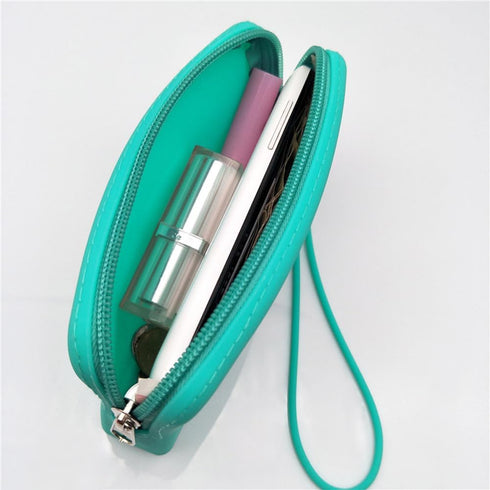 Silicone Small Makeup Bag Pouch, Cute Portable Travel Toiletry Bag Waterproof Mini Zipper Clutch Organizer (Small Green)