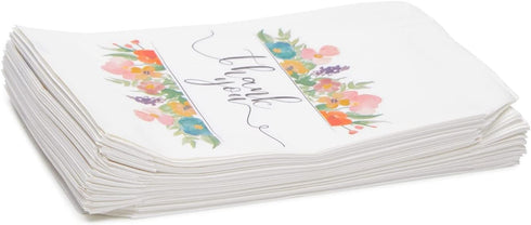 100 Pack Paper Cookie Bags - 7.5 x 5 Inch for Party Favors, Treats, and Candy with Floral Thank You Design
