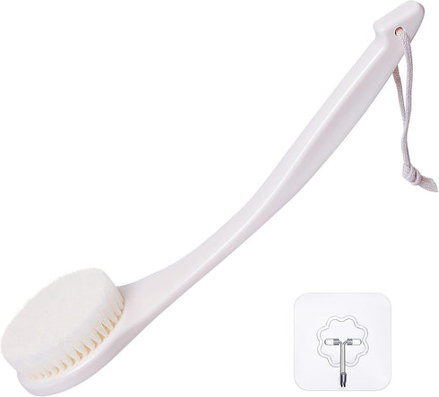 VANZAVANZU Shower Brush, Bath Body Brush with Soft Bristles, 15.4" Long Handle for Shower, Cream White