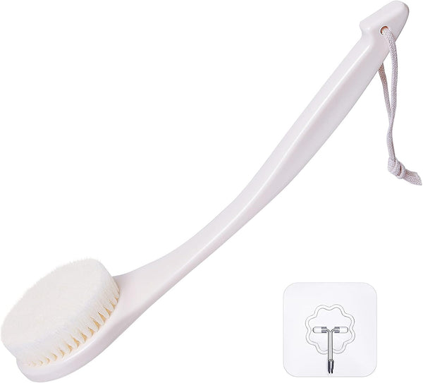 VANZAVANZU Shower Brush, Bath Body Brush with Soft Bristles, 15.4" Long Handle for Shower, Cream White
