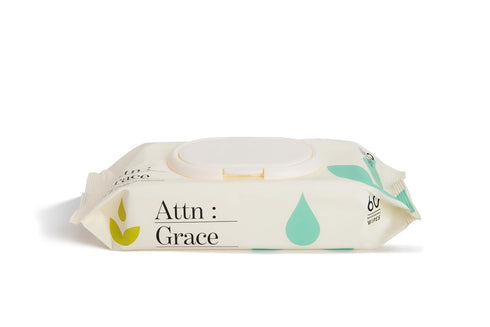 Attn: Grace Flushable Wet Wipes for Women (60 Ct) - Cleanse and Refresh with Aloe Vera, Coconut Oil & Natural