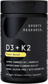 Sports Research Vitamin D3 K2 with Coconut Oil - Vegan D3 5000iu & K2 MK7 for Bone & Immune Health - 30 Softgels