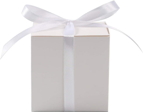 COTOPHER 60pcs Small Gift Boxes, 2x2x2 inches Paper Favor Boxes with Ribbons for Parties (White)