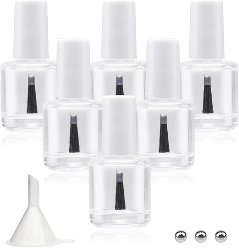 6PCS Empty Nail Polish Bottles with Brush, 10ML Clear Glass Refillable Bottles with Mixing Beads & Funnels