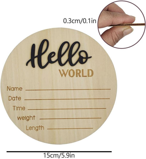 SHUNCHG 5.9 Inch Baby Announcement Sign, hello world newborn sign, Wooden baby name announcement sign for Photo Prop