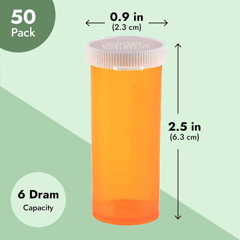 Juvale 50 Pack Empty Pill Bottles with Caps for Prescription Medication, 6-Dram Plastic Medicine Containers (Orange)