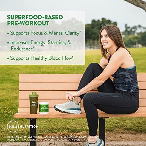 MRM Nutrition Organic Pre-Workout Powder | Black Cherry Flavored | Superfoods + 150mg Natural Caffeine