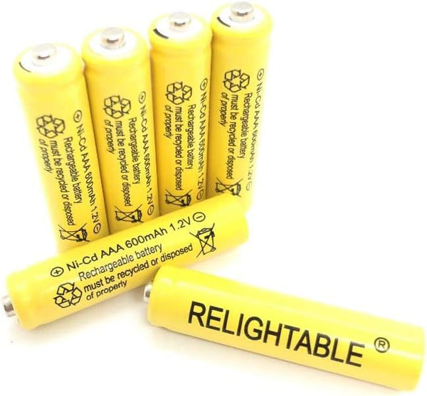 AAA Size NiCd 600mAh 1.2V Rechargeable Batteries for Solar Lamp - 6 PCS Yellow