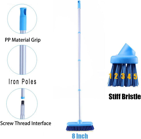 Long Handle Deck Brush - 50" Stiff Bristle Scrubbing Brush for Cleaning Shower, Bathroom, Bathtub, Tile Floors, Garage