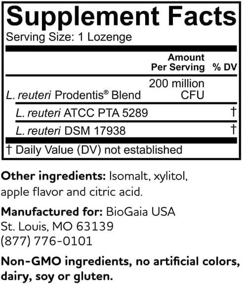 BioGaia Prodentis - Dental Probiotics for Teeth and Gums, 30 Apple-Flavored Lozenges for Oral Health