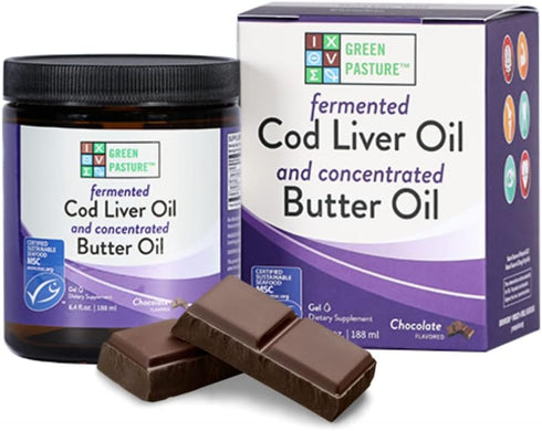 Green Pasture Butter Oil/Fermented Cod Liver Oil Gel, 6.4 oz, Vitamin A & D, Omega Fatty Acids (Chocolate)
