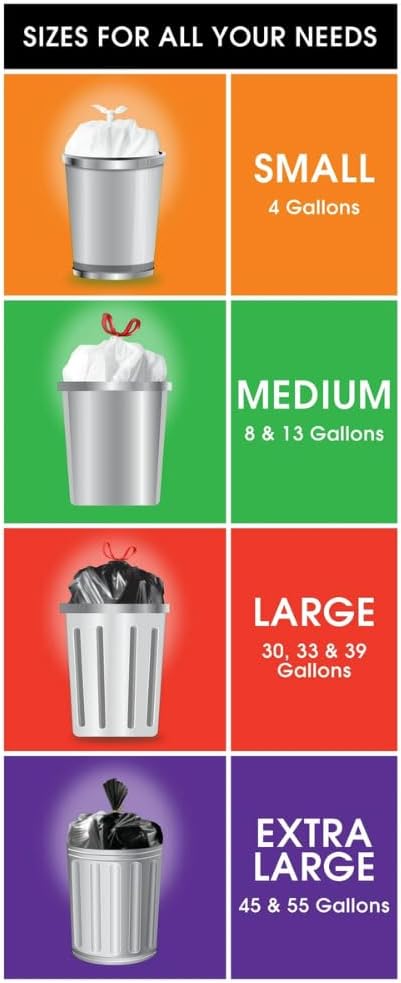 O2ktb 13 40 Count Strong Flex Tall Kitchen Trash Bags Gallon Drawstring Garbage Bags, Unscented, Durable Leak-Resistant
