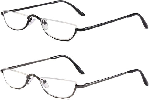 Viseng 2 Pairs Half Frame Reading Glasses, Slim Half Moon Lens Readers, Metal Semi Rimless Eyewear +1.0