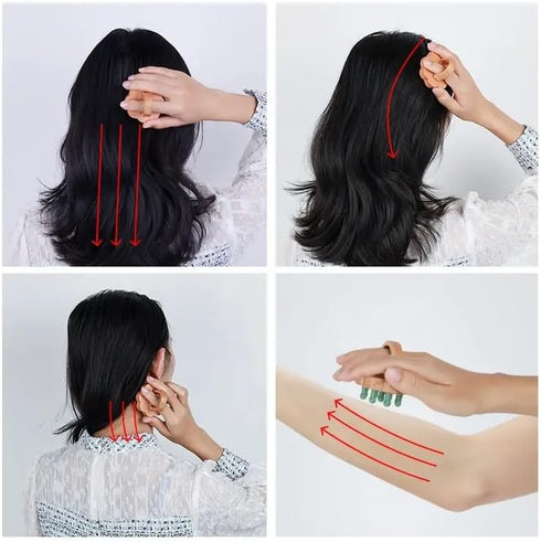 Scalp Massage Comb, Natural Jade Gua Sha and Wooden Massage Brush, Head Massager for Stress Relax,Scalp Care, Body