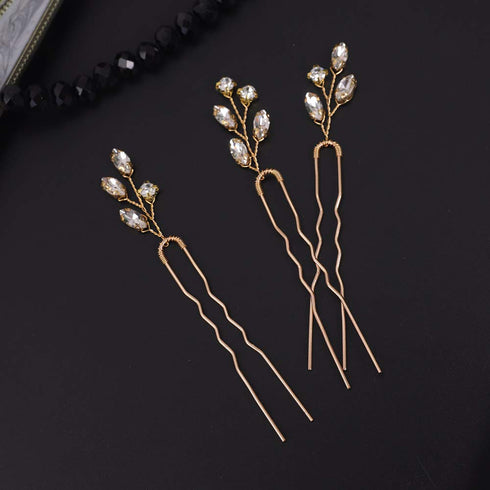 Pack of 3 Bridal Crystal Hair Pins - Wedding Evening Party Hair Accessories (gold)