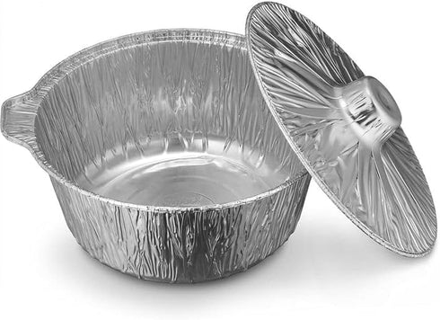 Jetfoil 2.75 3 Count Decorline Aluminum Round Foil Pot with Lid Qtz X Small | Disposable Cooking Containers | Oven