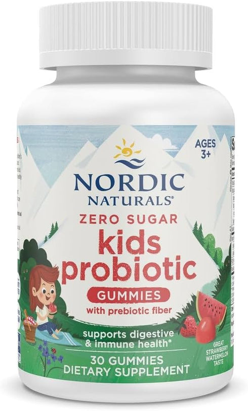 Nordic Naturals Zero Sugar Kids Probiotic Gummies, 30 Gummies, Strawberry Watermelon Flavor