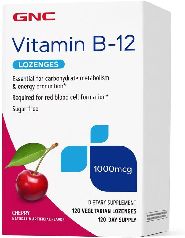 GNC Vitamin B-12 1000mcg, Cherry, 120 Lozenges, Supports Energy Production