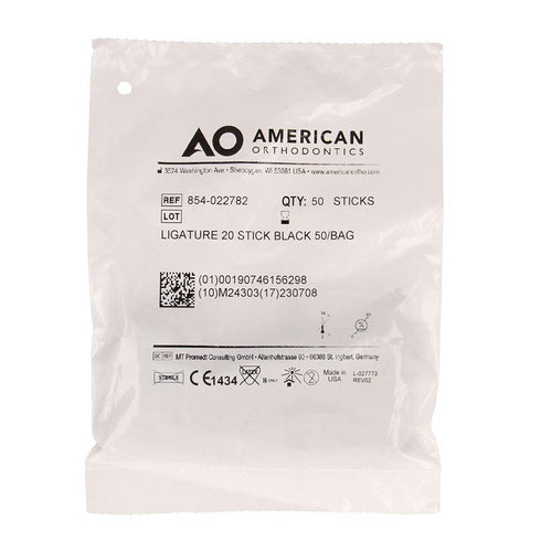American Orthodontics Ligature 20 Stick Black | 50 Sticks/1,000 Ligatures Per Pkg |Made in the USA | Hypo-Allergenic, Non-Latex, Medical Grade Polyurethane | .045 Inner / .115 Outer Diameter