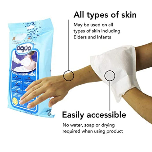 Pack 12 Cleanis Aqua Wash Reusable Gloves - Medical Grade Pre-Moistened Cleansing Wipes - No Water, Soap, Rinsing