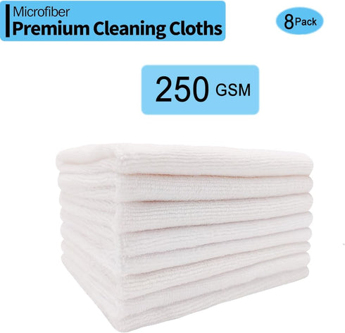 Microfiber Cleaning Cloth 8PK, High Absorbent, Lint-Free, Scratch-Free, 12"x12" Multi-Purpose Drying Towels for Home