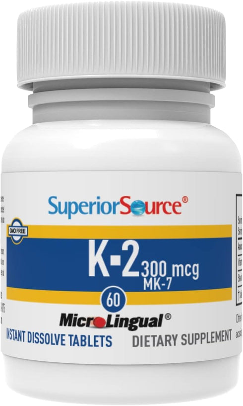 Superior Source Vitamin K2 MK-7 (Menaquinone-7), 300 mcg, Quick Dissolve MicroLignual Tablets, 60 Count