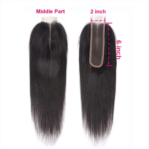 Straight HD Transparent Lace Closure 2x6 Human Hair Middle Part Closure 10inch Kim K