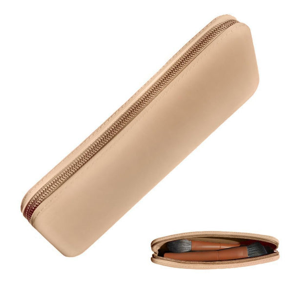 Silicone Makeup Brush Holder Travel Case - Organizer for Brush Sets & Makeup Tools, Protects Accessories, Khaki (7.8 *