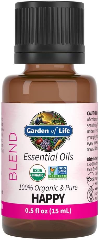 Garden of Life Essential Oils, 100% Organic & Pure Geranium, Sweet Orange & Palmarosa, 0.5 fl oz, Happy Blend