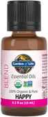 Garden of Life Essential Oils, 100% Organic & Pure Geranium, Sweet Orange & Palmarosa, 0.5 fl oz, Happy Blend