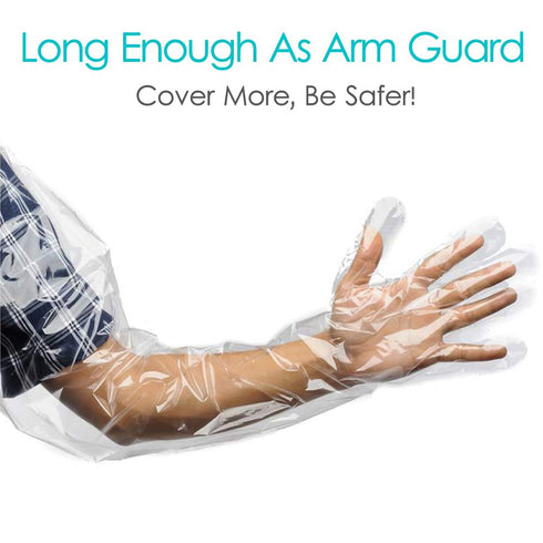 50 Pack Waterproof Arm Cast Cover for Showering Long Arm Cast Protector Gloves PICC Line Shower Bath Cover After Shoulder Surgery Hands Wrists Elbow Finger Wound Care Disposable Adult Transparent