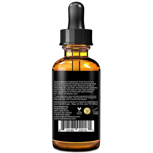 Radha Beauty Hyaluronic Acid Serum for Skin, 2 fl. oz, Infused with Vitamin C, E, Green Tea