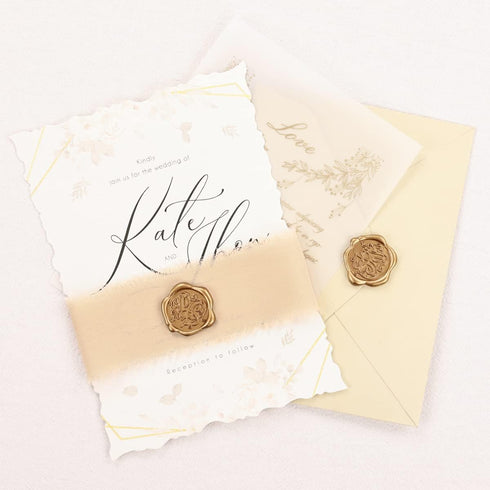 Socomi Champagne Handmade Fringe Chiffon Silk Ribbon - 1-3/4" x 7Yd, 4 Rolls for Wedding Invitations