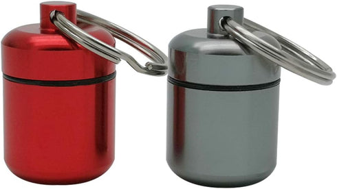 FAYALA 2 Packs Aluminum Pill Bottle Box and Mini Aluminum Pill Container Holder, Metal Pill Box Case (Red and Gray)