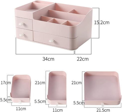 MIUOPUR Makeup Organizer for Vanity - Large Capacity Desk Organizer with Drawers for Cosmetics, Pink