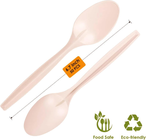 100% Eco Friendly Compostable Spoons, 50 Large Disposable Utensils, Cornstarch Based, Durable and Heat Resistant