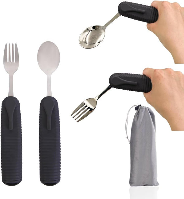 Adaptive Utensils Set, Spoons and Forks with Open Handle Design for Arthritis, Disabled, Elderly (2 Sets)