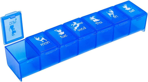 EZY DOSE Pets Weekly Pill Case - 7-Day Medicine Planner, Vitamin Organizer Box for Dogs, Blue Lids