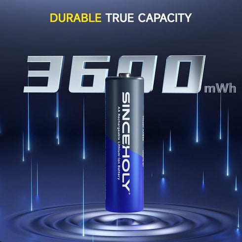 SINCEHOLY 8 Pack 1.5V 3600mWh 2000+ Rechargeable Lithium AA Batteries with Fast Charger, High Power Double A Batteries