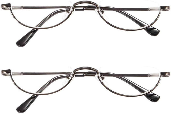 REAVEE 2 Pack Retro Designer Half Moon Reading Glasses for Women and Men, Stylish Slim Spring Hinge Half Frame with