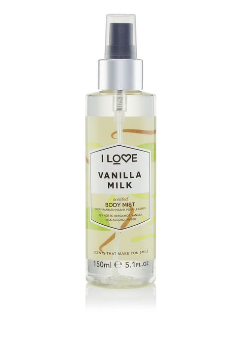 I Love Vanilla Milk Scented Body Mist, Long Lasting Body Spray with Amber and Vanilla, 5.1 oz