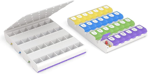 EZY DOSE Weekly (7-Day) Pill Case - Multi-Colored Medicine Planner, Large Compartments, BPA Free