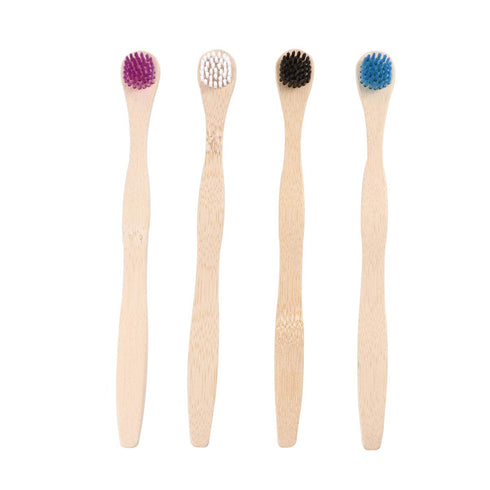 Scraper Bamboo Brush for Adults, Oral Deep Cleaning Toothbrush, 4pcs (White Blue Black Violet)