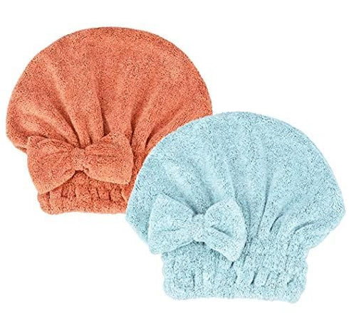Microfiber Hair Drying Towels, Head Wrap with Bow-Knot Shower Cap, Hair Turban for Curly Long & Wet Hair