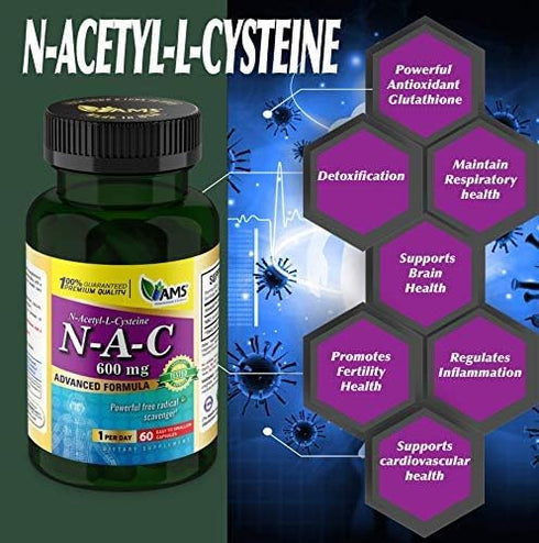 America Medic & Science NAC 600mg, 60 Capsules, NAC Supplement for Lung & Immune Support