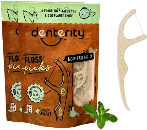 Biodegradable Dental Floss Picks, Earth Friendly Handle, Mint Flavor, 75ct Pack of 1, White