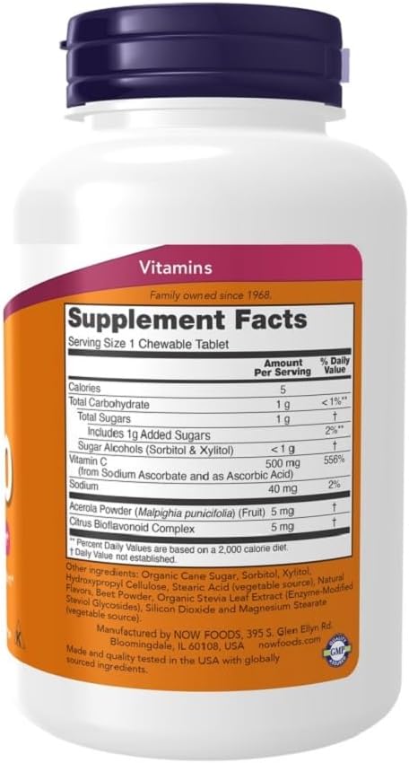 NOW Supplements Vitamin C-500: Antioxidant Protection, Cherry Flavor, 100 Chewable Lozenges