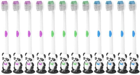 12 Pieces Kids Cartoon Panda Toothbrush Soft Bristles Individually Wrapped with Suction Cup for Boys and Girls 3-12
