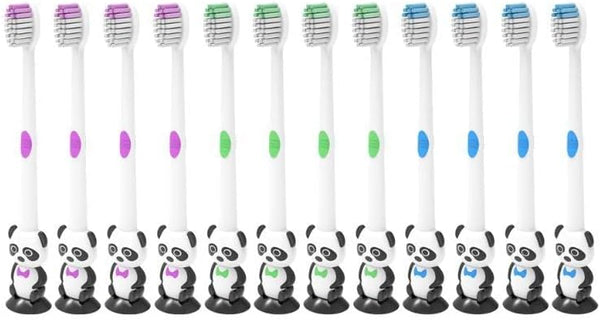 12 Pieces Kids Cartoon Panda Toothbrush Soft Bristles Individually Wrapped with Suction Cup for Boys and Girls 3-12