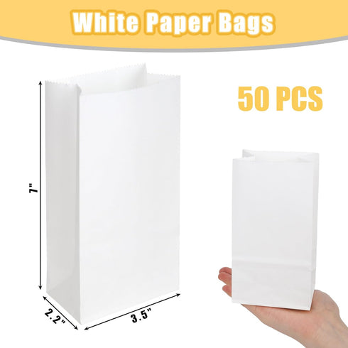 VGOODALL 50PCS Paper Bags for Lunch, Small White Paper Bags Snack Bags Lunch Bags for DIY Crafts Baby Shower Wedding Party Favors by VGOODALL